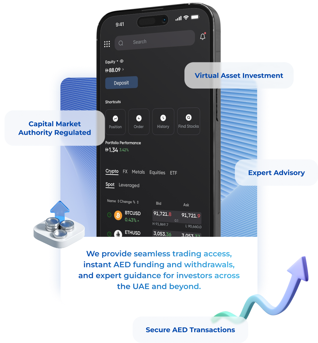 EMCoin Trader App home screen showing real time market prices